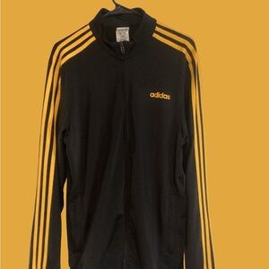 Adidas Track Jacket Black Yellow Stripes Zip Up Men’s Size L Used Good